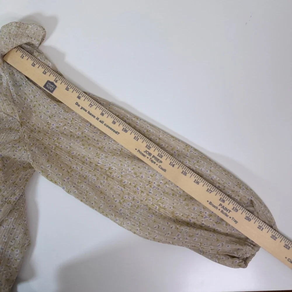 Whimsical Beige Microfloral Metallic Tiered Ruffled Prairie Maxi Dress LG o.p.t. - Picture 6 of 10